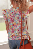 Floral Pleated Detail Flutter Sleeve Blouse DJPT