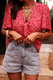 Floral Printed Half Sleeve Knotted V Neck Blouse DJPT