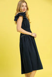 Ruffled Cap Sleeve Midi Dress with Contrast Trim Detail DJPT