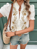 Frill Notched Short Sleeve Blouse DJPT
