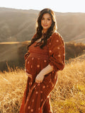 Sun Flowers Square Smocked Neck Puff Sleeve Big Swing Flowy Baby Shower Photoshoot Maternity Maxi Dress Maternity