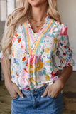 Flower Print Half Puff Sleeve Blouse DJPT