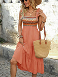 Shoulder Square Neck Tiered Midi Dress DJPT