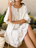 Embroidered Tassel Tie Neck Dress DJPT