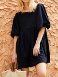 Textured Babydoll Mini Dress with Back Keyhole Detail DJPT