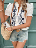 Frill Notched Short Sleeve Blouse DJPT