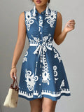 Sleeveless Tie Waist Mini Dress DJPT