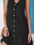 Button-Front Ruffle Hem Dress DJPT