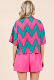 Chevron Print Short Sleeve Crop Shirt DJPT
