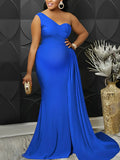 Belly Friendly Side Slit Oblique Shoulder Trailing Fitted Babyshower Maternity Maxi Dress Maternity