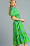 Printed Midi Dress with Ruffled Hem DJPT