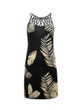 Leaf Print Halter Neck Mini Dress with Cutout Detail DJPT