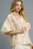Floral Print Puff Sleeve Tie Neck Blouse DJPT