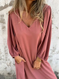 Size Slit V-Neck Balloon Sleeve Midi Dress Plus Size DJPT