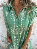Size Printed Short Sleeve Button-Up Shirt Dress Plus Size DJPT
