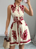 Sleeveless Tie Waist Mini Dress DJPT