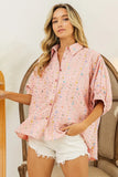 Sequin Striped Short Dolman Sleeve Blouse DJPT