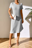 Lane Ribbed Asymmetrical Neck Short Sleeve Dress DJPT