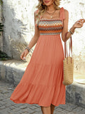 Shoulder Square Neck Tiered Midi Dress DJPT