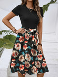 Print Short Sleeve A-Line Dress DJPT