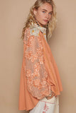 Floral Half Button Lace Detail Long Sleeve Top DJPT