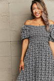 Floral Lace-Up Off-Shoulder Midi Dress DJPT