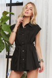 Solid Cap Sleeve Button Up Shirt DJPT