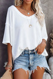 Seam Half Sleeve Knitted V Neck Textured Top DJPT