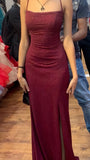 Mermaid Spaghetti Straps Burgundy Long Evening Dress Satin Prom Dresses SD1507 HZ0628
