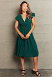 Tied Smocked Waist Flutter Sleeve Dress DJPT