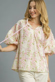 Floral Print Puff Sleeve Tie Neck Blouse DJPT
