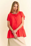 & Dani Solid Lace Trim Neck Short Sleeve Peplum Top DJPT