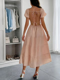 Tiered Puff Sleeve Midi Dress DJPT