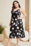 Size Floral Lace Trim Side Slit Night Dress DJPT