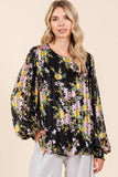 Satin Gold Lurex Striped Long Sleeve Chiffon Top DJPT