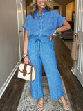 Size Button-Up Shirt and Wide-Leg Pants Set Plus Size DJPT
