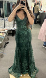 Mermaid Spaghetti Straps Burgundy Lace Prom Dresses Long Party Dress SD2287 HZ0628