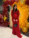 Off Shoulder Long Sleeve Slit Bodycon Solid Baby Shower Party Evening Gown Maternity Maxi Dress Maternity