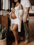 Ivory Three-piece Cozy Knit Set Plus Size Crop Top Cardigan Fluffy Loungewear Casual Daily Maternity Outfit Maternity