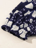 Print Frilled Puff Sleeve V Neck Blouse DJPT