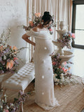 White Off Shoulder 3D Flowers Grenadine Sheer Bodycon Elegant Beach Photoshoot Baby Shower Maternity Maxi Dress Maternity