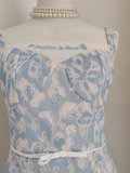 A line Straps Sleeveless Blue Lace Party Dress Holiday Birthday Dresses For Women SD361