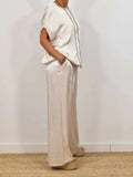 Size Satin Round Neck Top and Pants Two-Piece Set Plus Size DJPT