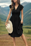 Tied Smocked Waist Flutter Sleeve Dress DJPT