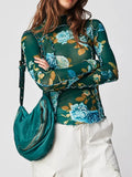 Print Mock Neck Long Sleeve Top DJPT