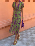 Plunge Short Sleeve Midi Dress DJPT