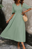 Quarter Button Short Sleeve Dress DJPT