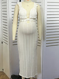 Apricot Cut Out Knitwear Ruffle Backless Tie Back Cocktail Party Gown V-Neck Mermaid Bodycon Elegant Babyshower Dress Photoshoot Maternity Maxi Dress Maternity