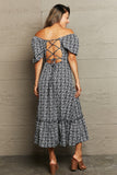 Floral Lace-Up Off-Shoulder Midi Dress DJPT