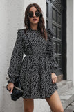 Ruffle Trim Smocked Long Sleeve Mini Dress DJPT